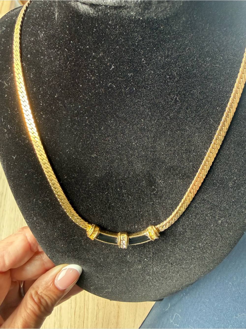 Christian Dior Gold-Tone Black Inlay Women's 18in. Necklace with Crystal Accents